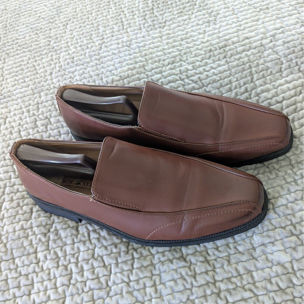 Deer Stags Lansing Mens 11W Brown Dress Shoes Slip On Loafers Square Toe